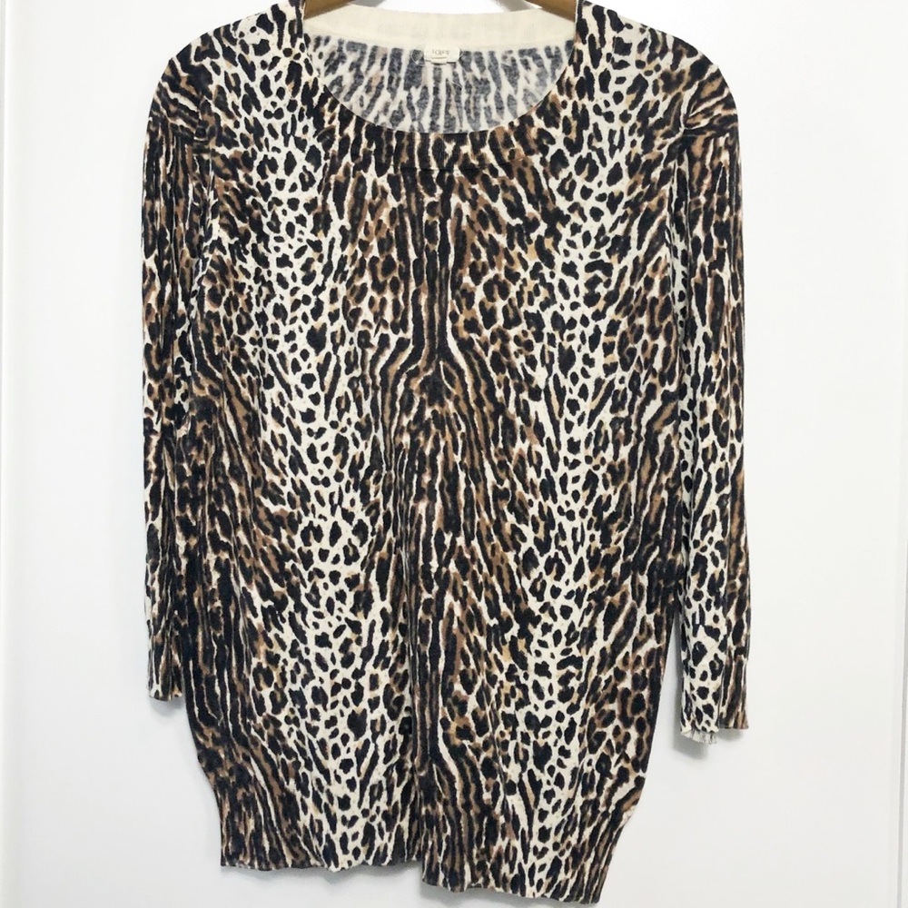 J. Crew Factory Leopard Animal Print Teddie Sweater Sz M